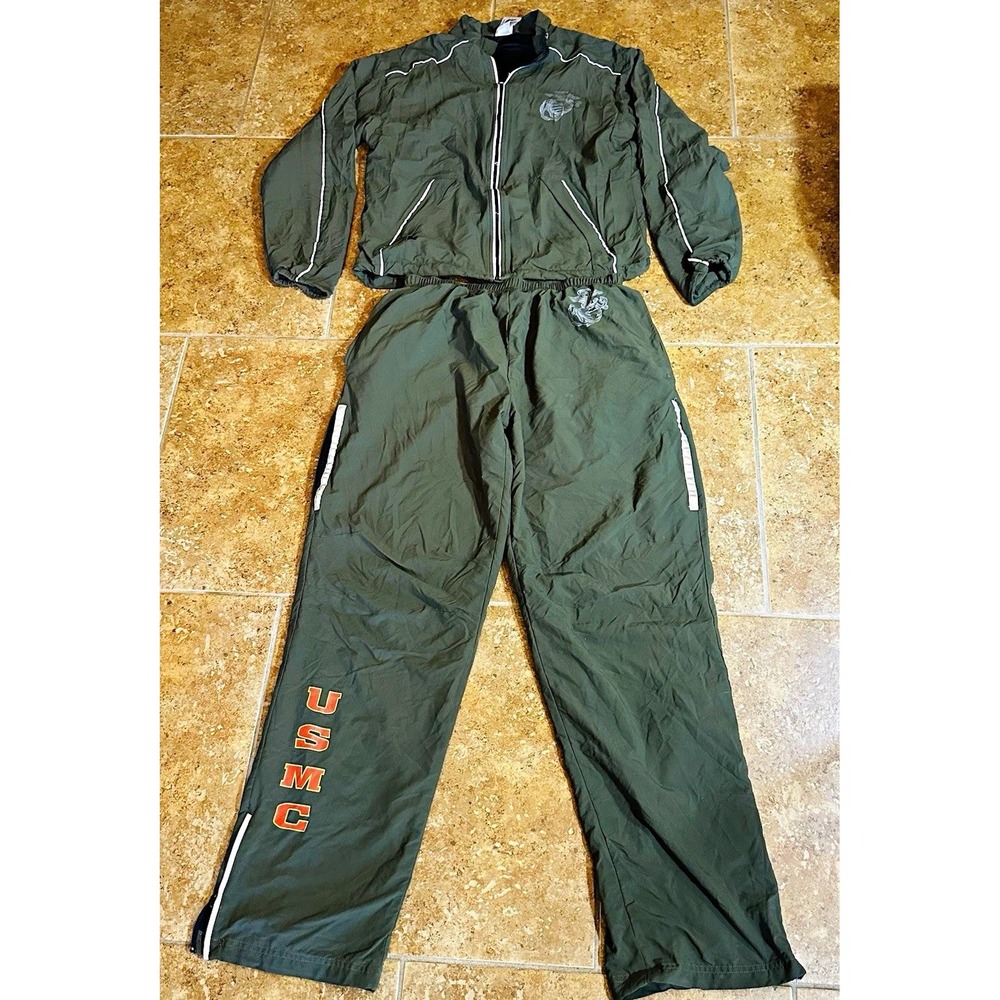 New Balance USMC Marines Green 2-Piece Tracksuit Set M Regular Full Zip Pockets